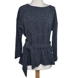 Ann Taylor Factory LP Black Gray Belted Top Long Sleeve Career-wear Classic NEW‎